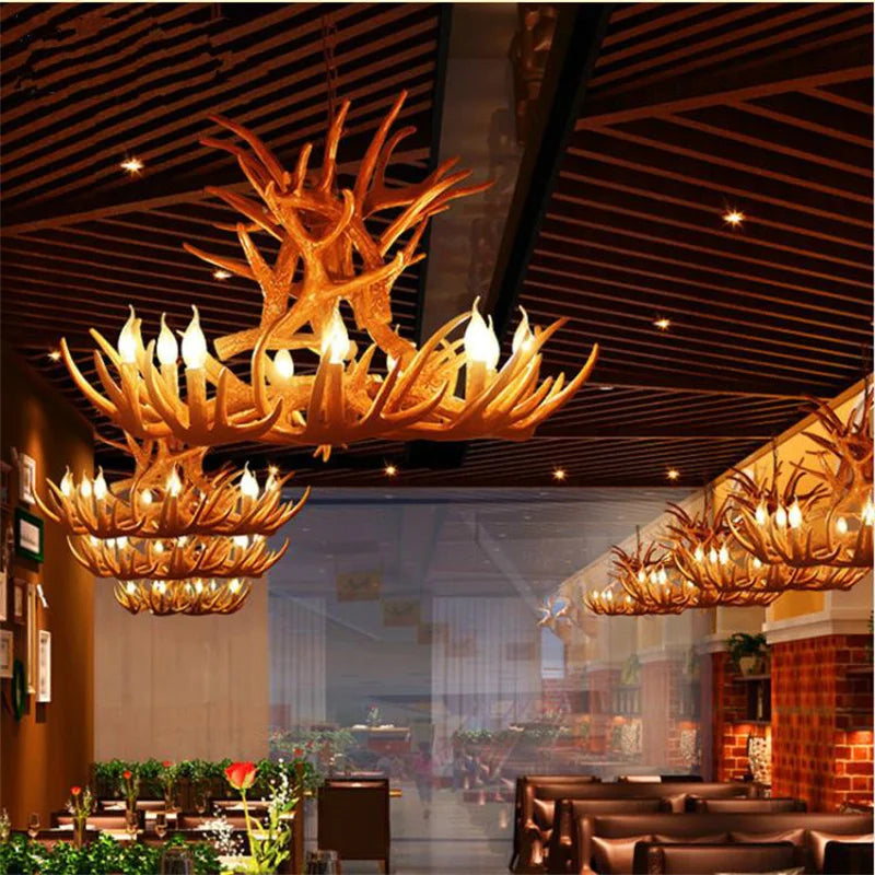 Antler-style chandelier in a restaurant setting