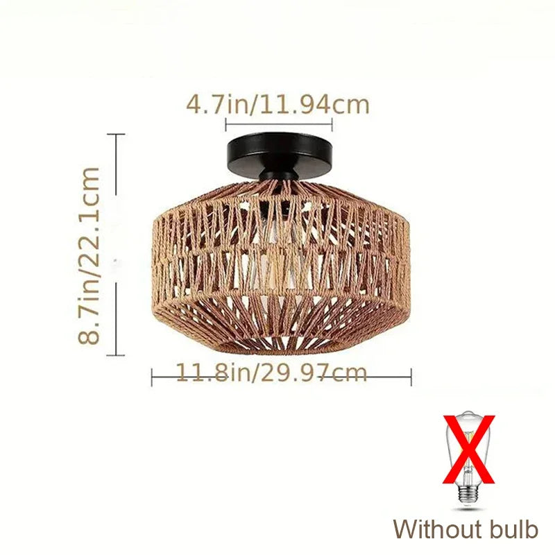 Ceiling light fixture with dimensions and a note about not including a bulb.