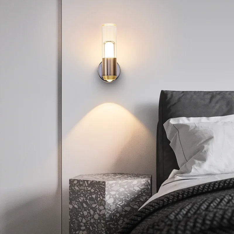 Contemporary LED Wall Light | Half Brass & Glass Tube Sconce