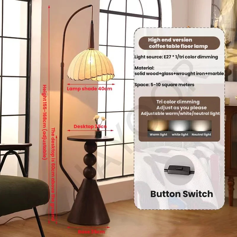 Elegant corner floor lamp with soft light, ideal for reading nook or cozy decor