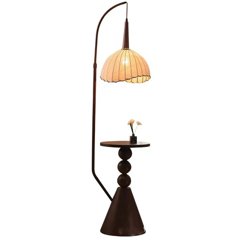 Functional side table with built-in floor lamp perfect for small spaces or bedrooms