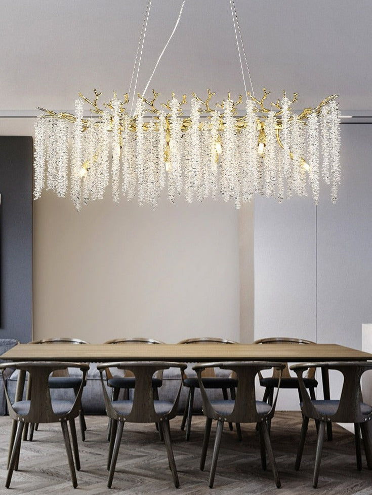 Modern Glass Chandelier in a Stylish Living Room Interior