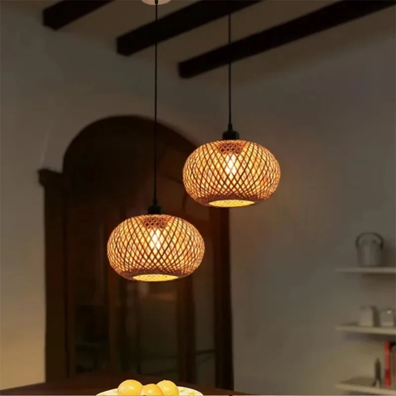 Natural bamboo rattan pendant lamp for bohemian and Japandi style interiors