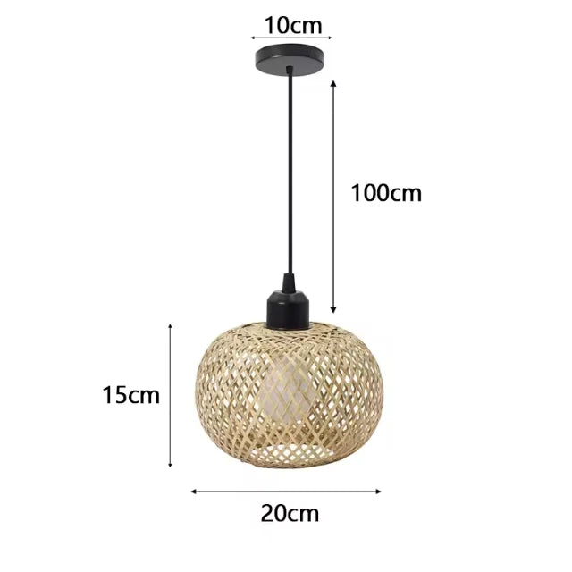 Pendant light with dimensions labeled on a white background