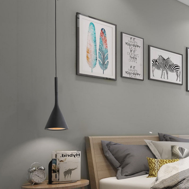 black cone hanging pendant light for modern bedroom