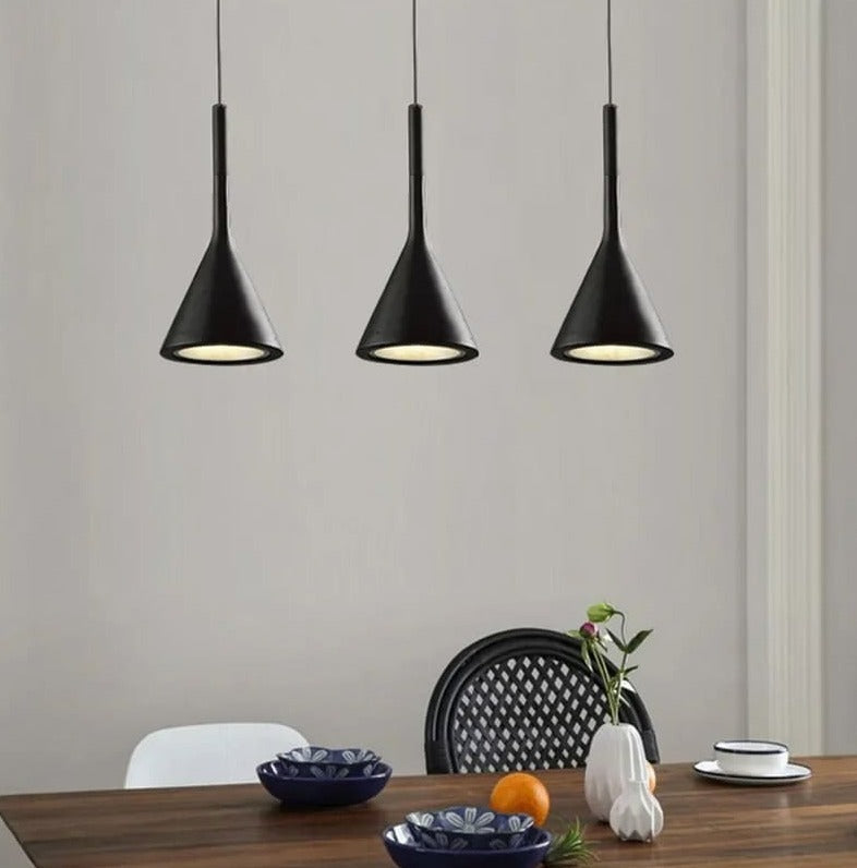 modern black cone pendant light for dining area