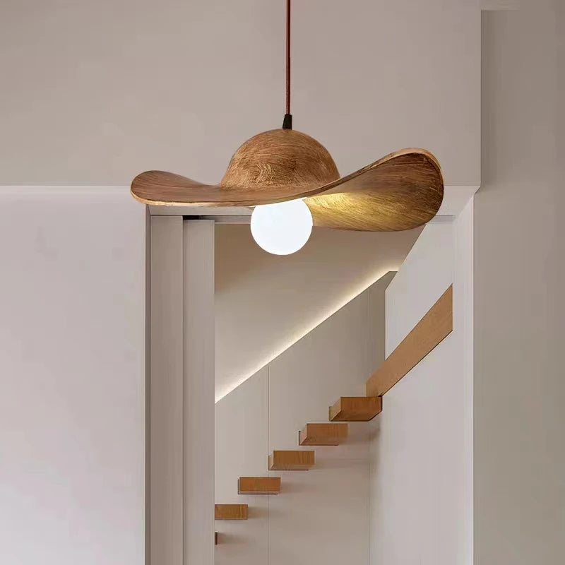 Brown artistic hat pendant light