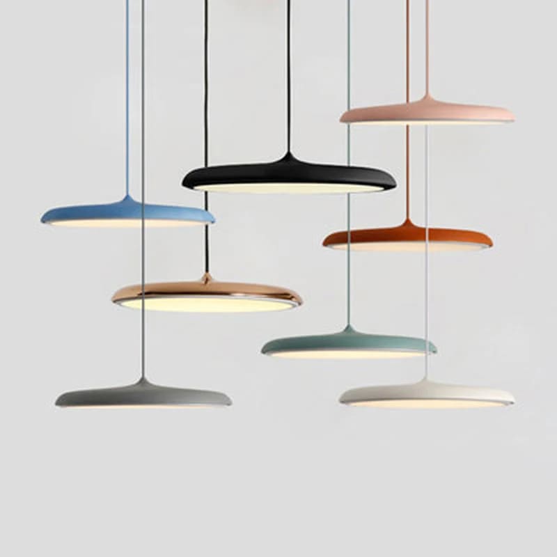 Black flat disc pendant light with LED
