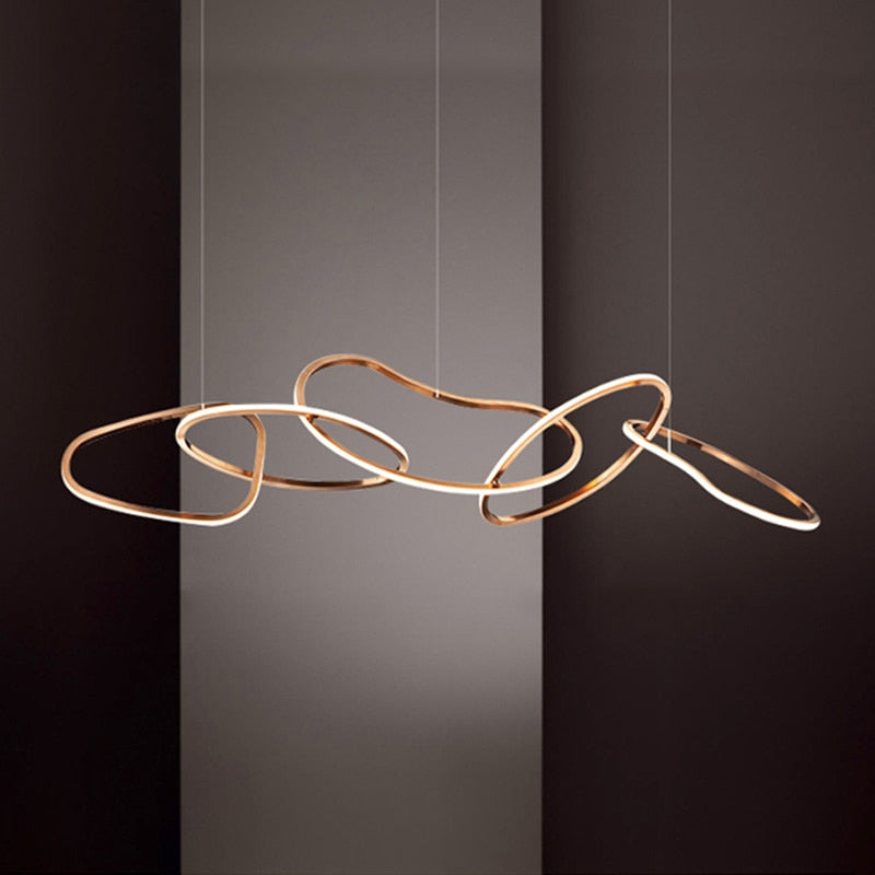 Contemporary chandelier with circular rings and dimmable LED