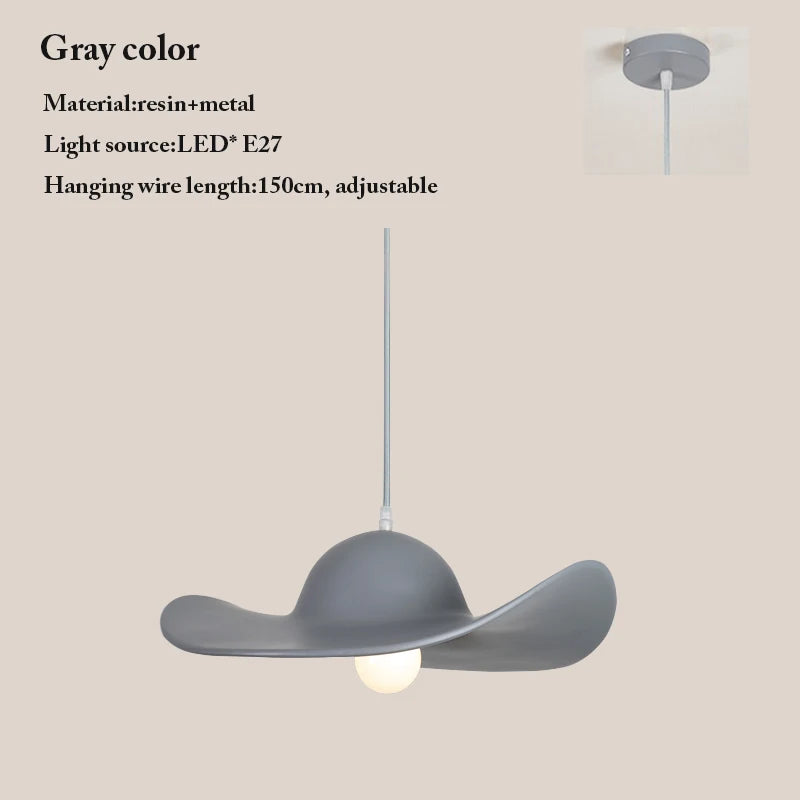 Grey modern straw hat pendant light