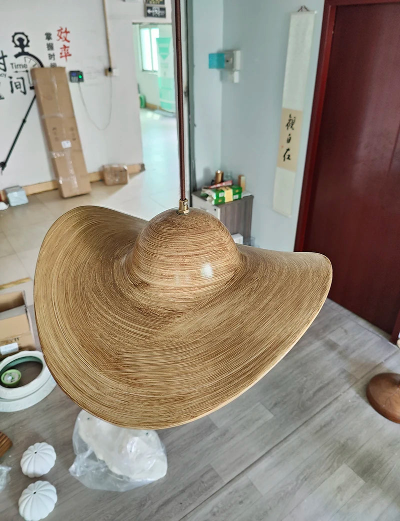 Modern resin straw hat pendant light