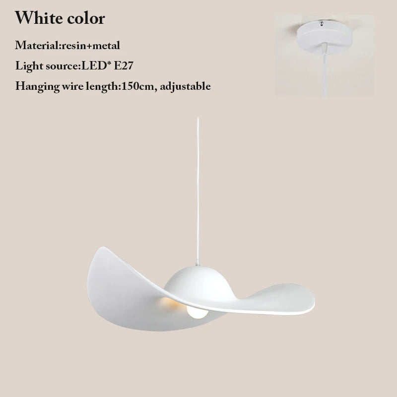 White modern straw hat pendant light