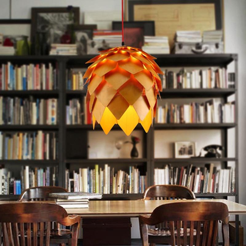 wooden pinecone pendant lamp