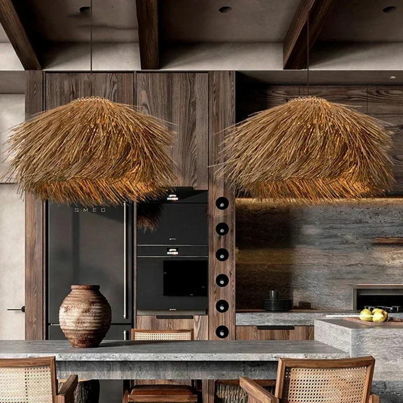 Rattan pendant light for kitchen island lighting