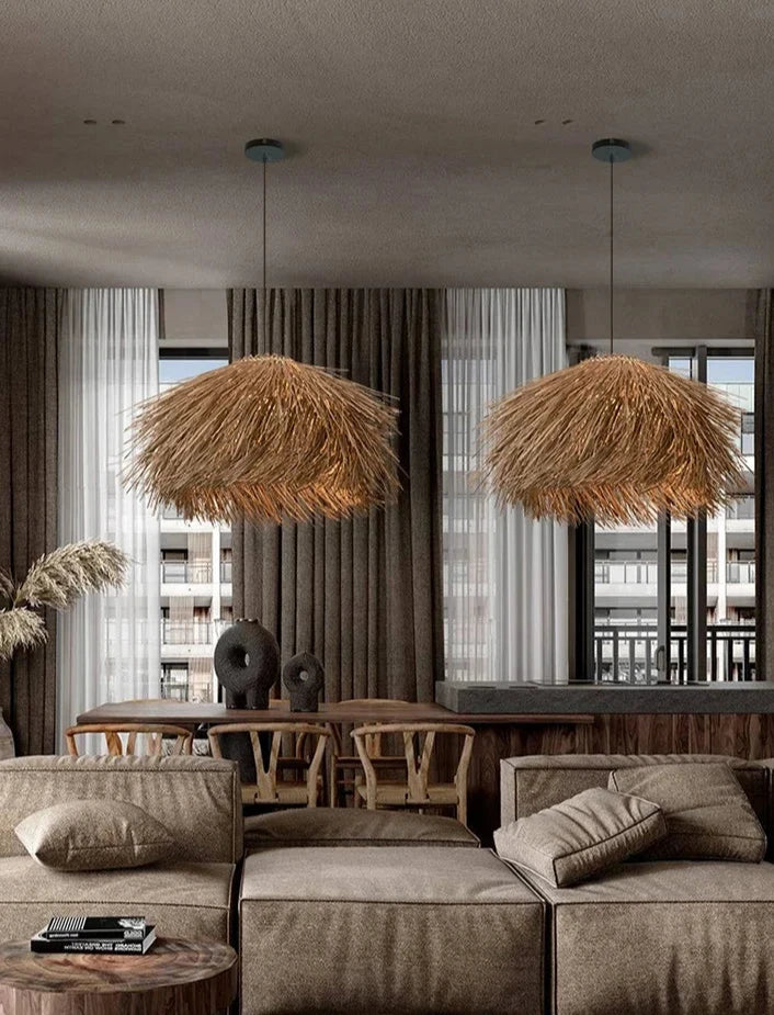 Handmade rattan pendant lighting fixture