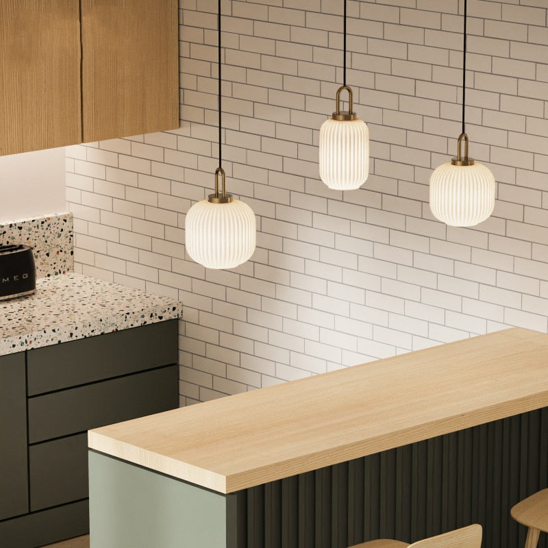 ribbed glass brass pendant light