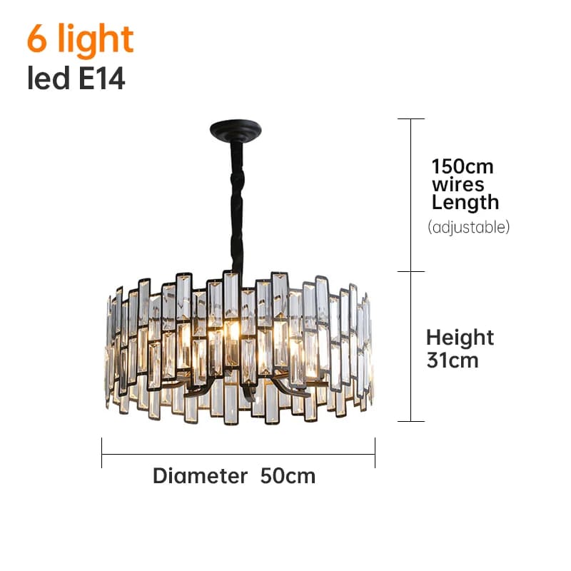 6 light round crystal chandelier 19 inch