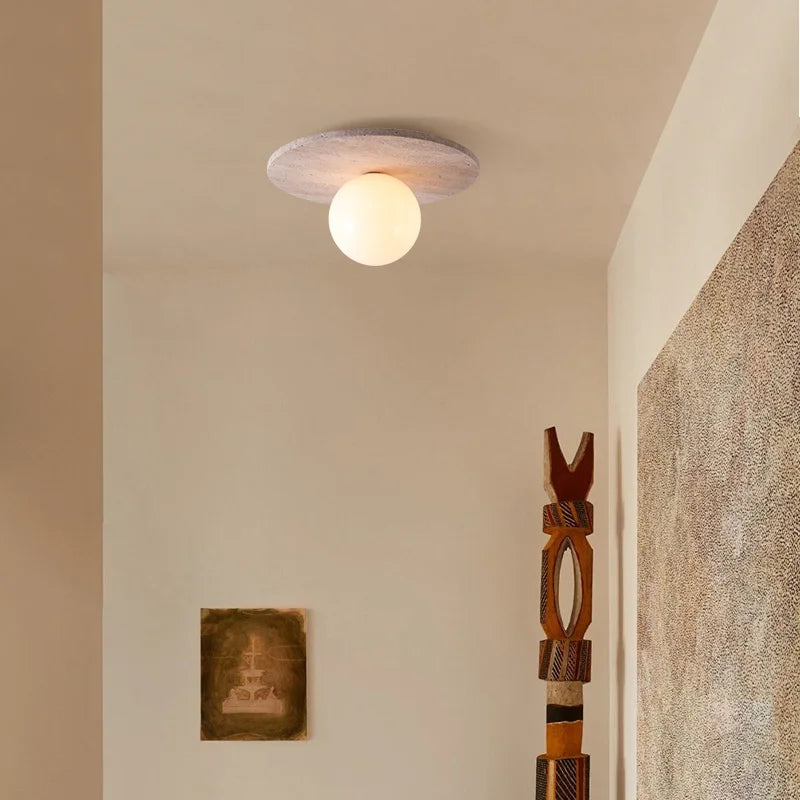 Round stone ceiling light fixture
