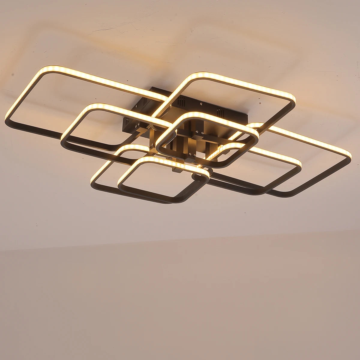 Black layered square LED ceiling light for modern living room