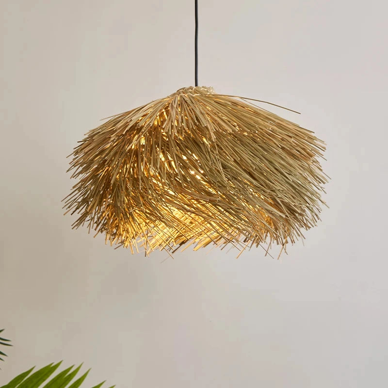 Handwoven straw rattan pendant light