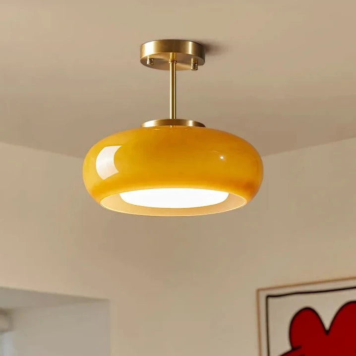 modern yellow round LED ceiling light fixture