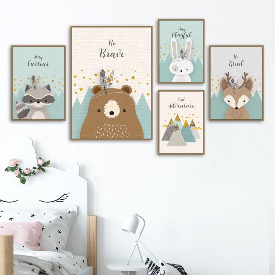 Bear Rabbit Fox Deer Nursery Canvas Wall Art Lala Lamps Store
