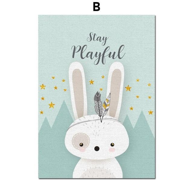 Bear Rabbit Fox Deer Nursery Canvas Wall Art Lala Lamps Store