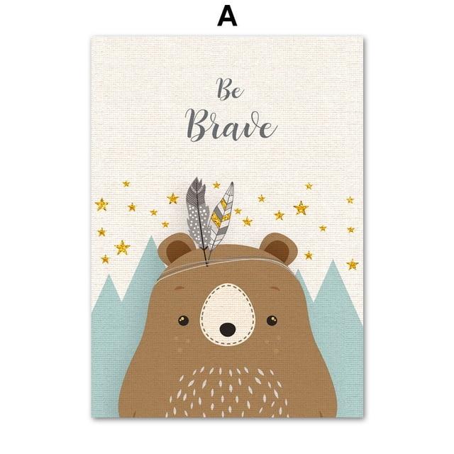 Bear Rabbit Fox Deer Nursery Canvas Wall Art Lala Lamps Store