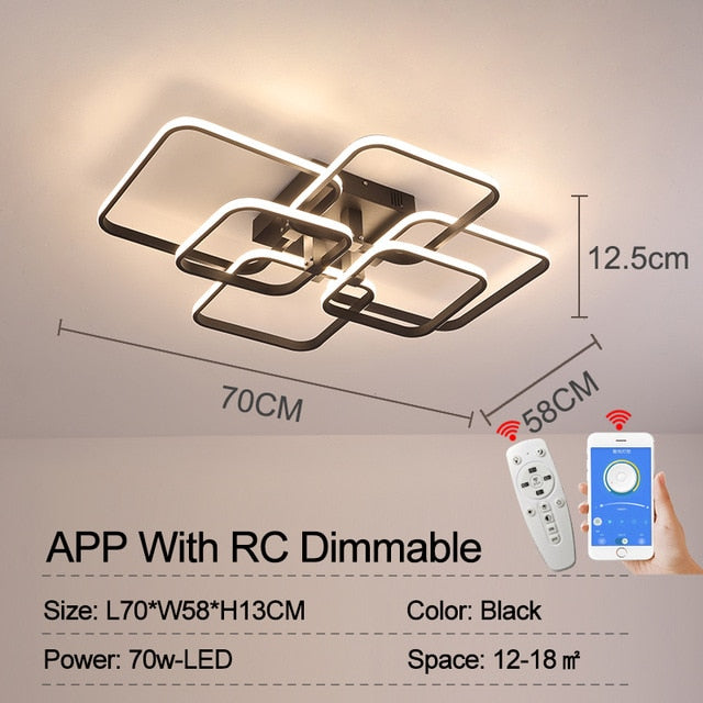 black 6 layered square ceiling light dimmable