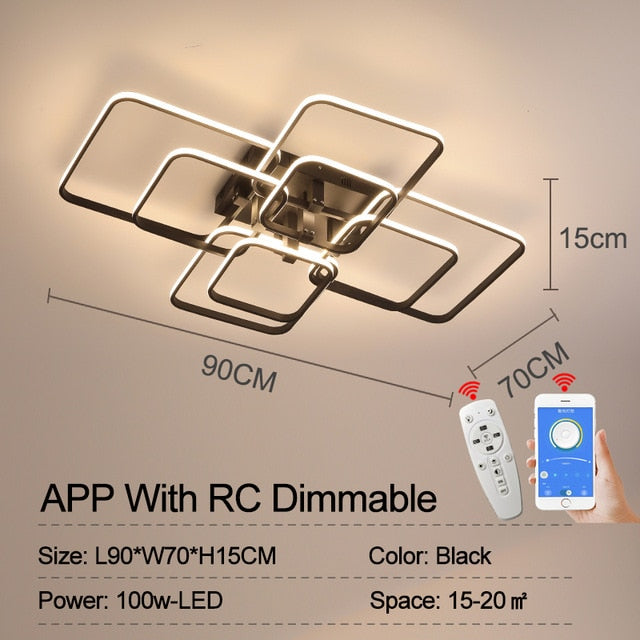 black layered square ceiling light dimmable