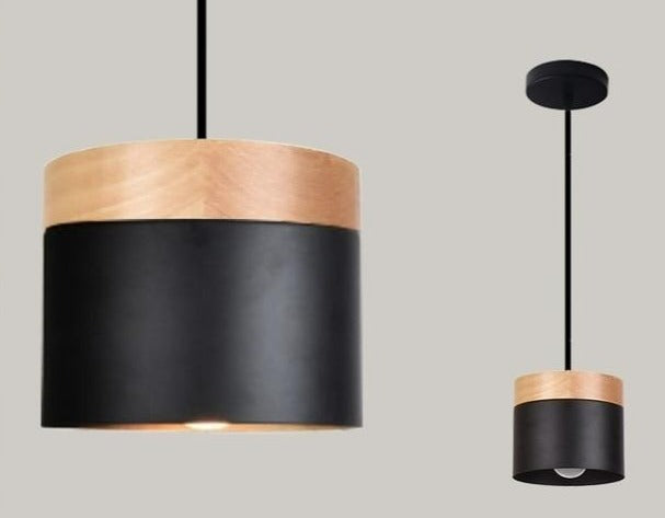 black and wood pendant light