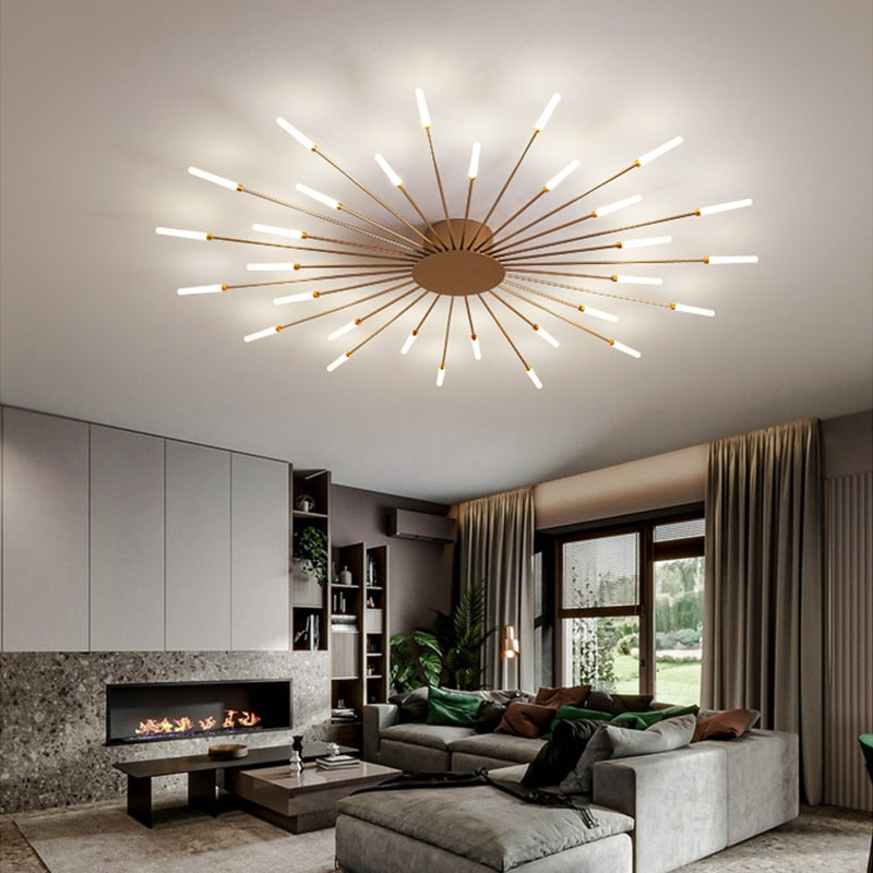 Close-up of Lesus Modern Firework Chandelier with Dimmable LED Lights