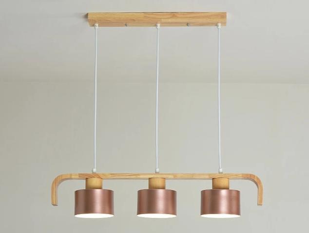 Scandinavian-style wooden chandelier with 3 heads