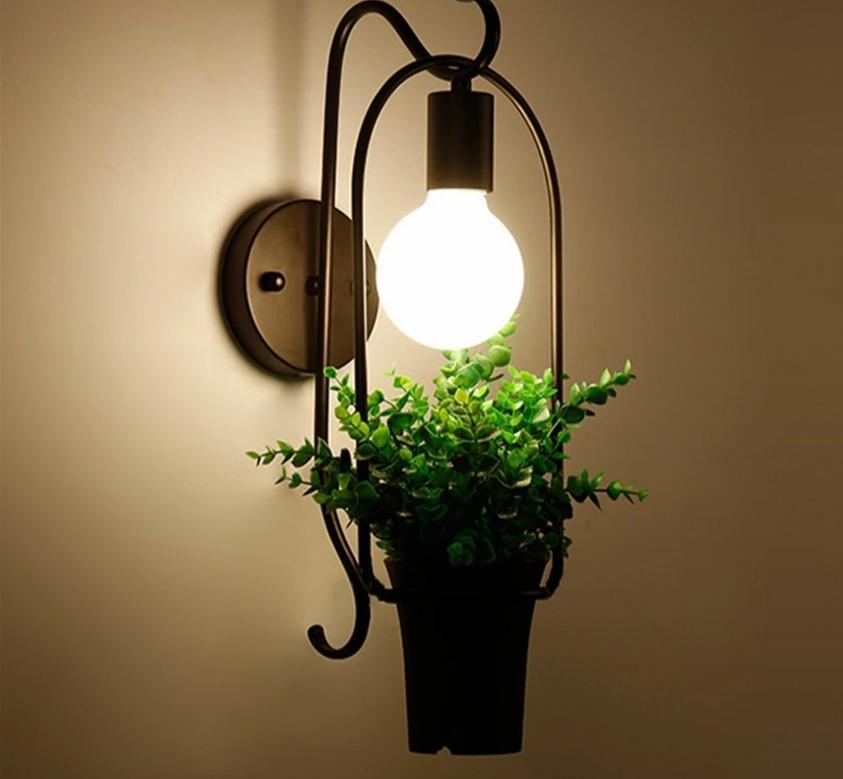LED wall lamp with built-in planter