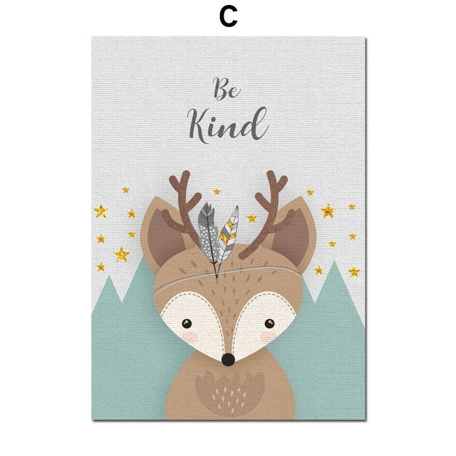 Bear Rabbit Fox Deer Nursery Canvas Wall Art Lala Lamps Store