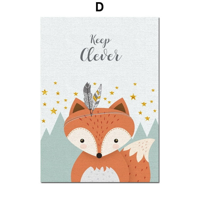 Bear Rabbit Fox Deer Nursery Canvas Wall Art Lala Lamps Store