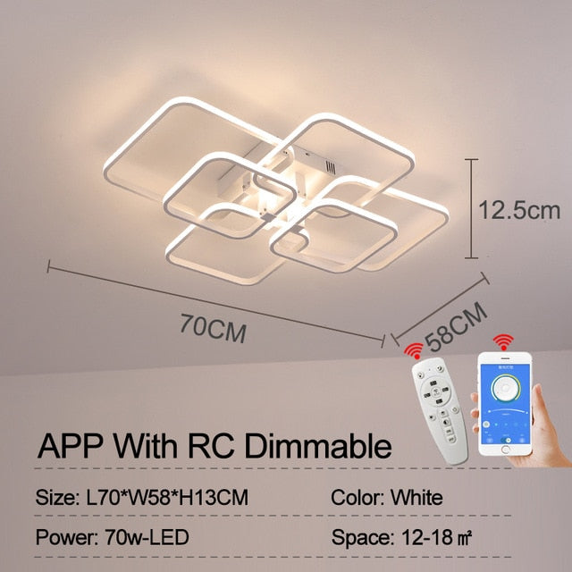 white 6 layered square ceiling light dimmable