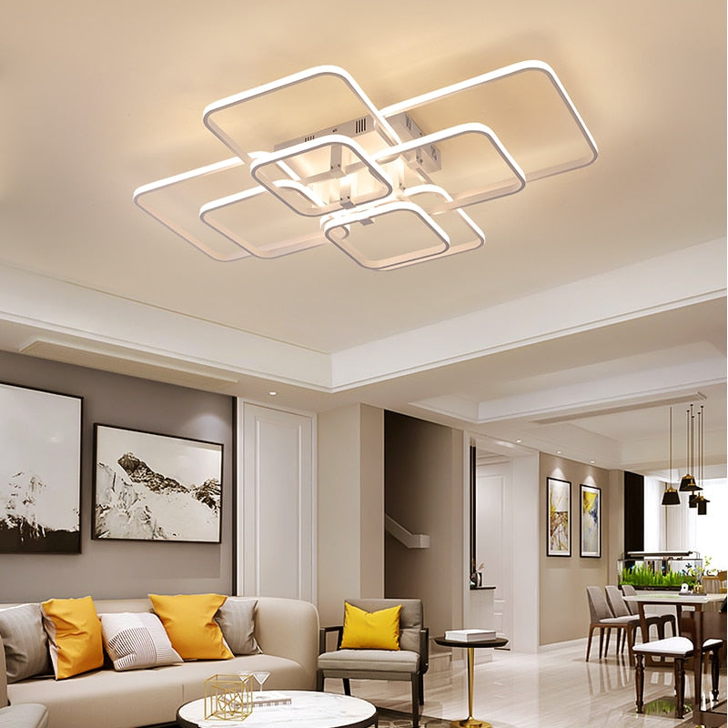 White layered square LED ceiling light with remote control