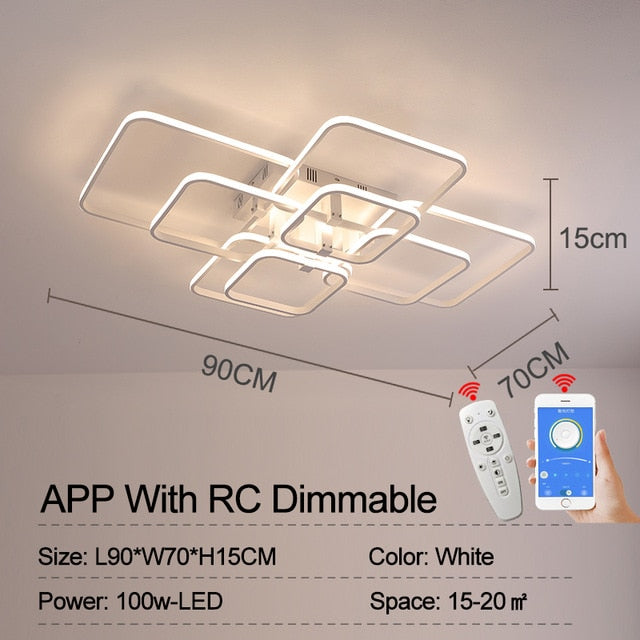Black and white square ceiling light with adjustable brightness