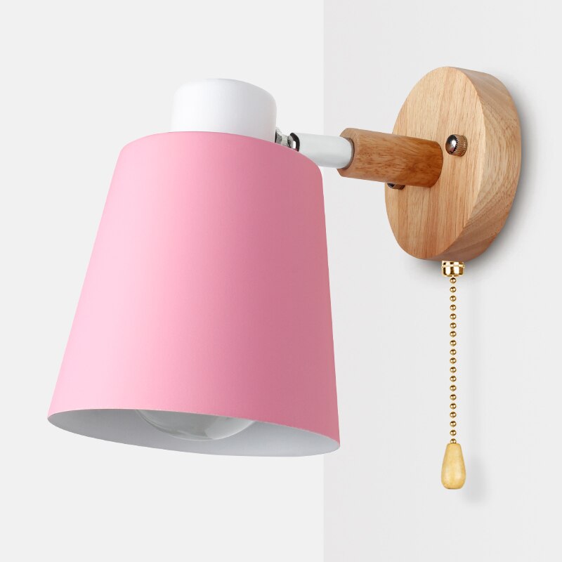 wooden wall sconces zipper switch pink color
