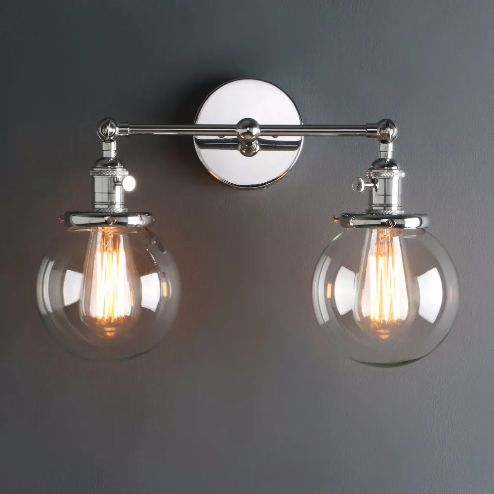 2 Lights Glass Globe Wall Sconce