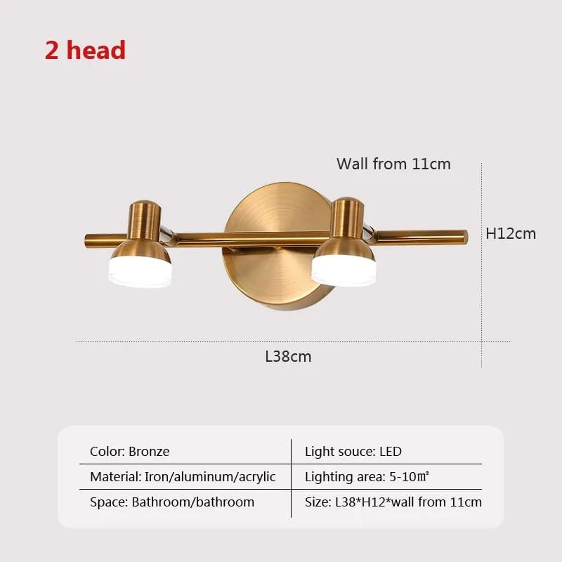 2 heads gold bathroom wall lights