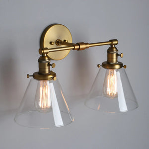 2 lights gold cone shade wall sconce