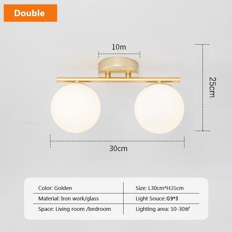 2 lights milk frosted glass globe flush mount light