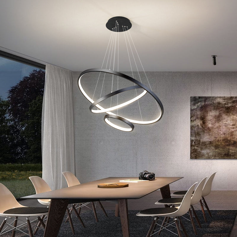 3 heads black led ring chandelier