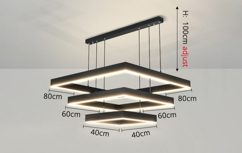 3 heads black square chandelier