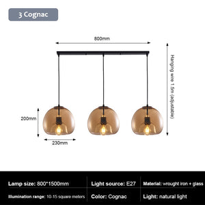 3 heads amber pendant light globe