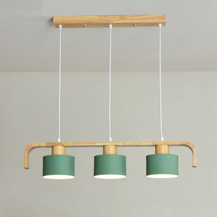 3 heads wood linear chandelier