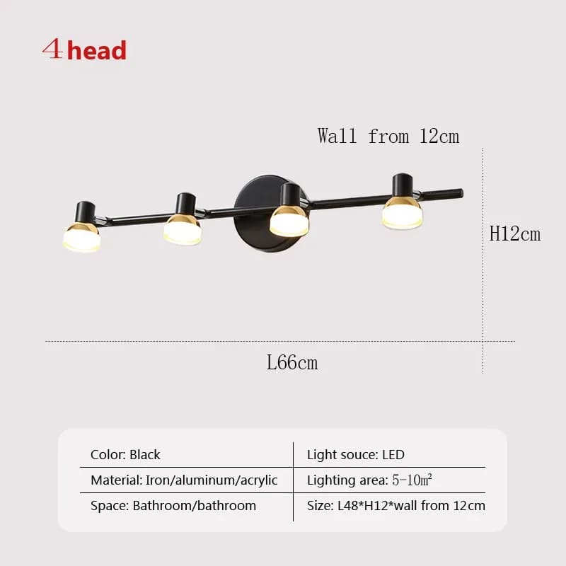 4 heads black bathroom wall lights