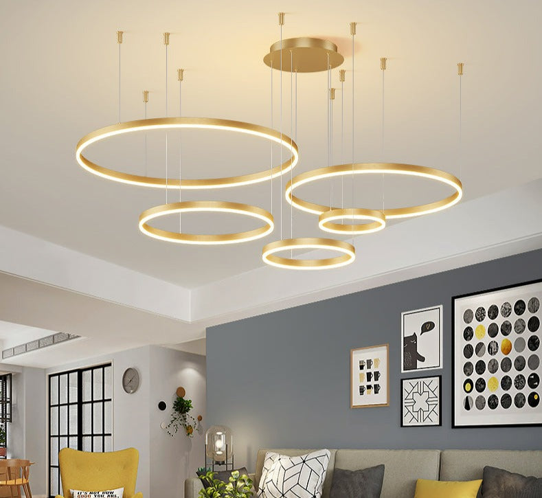 5 rings round gold chandelier